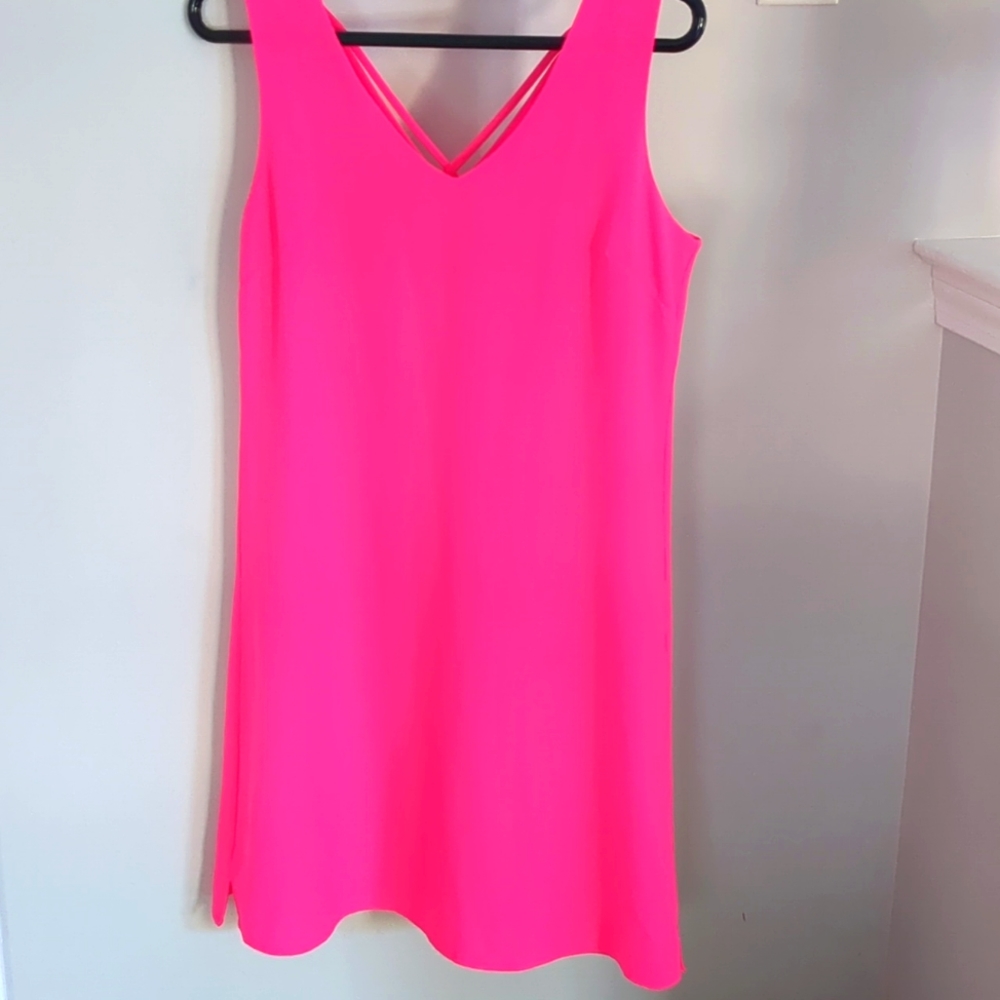 Hot pink shirt dress